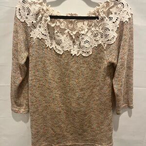 Andthewhy lace trim sweater top size medium. Whimsical,lace,romantic.